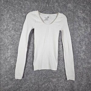 Free People Intimately Knit Top Scoop Neck Long Sleeve Pullover White Sz L